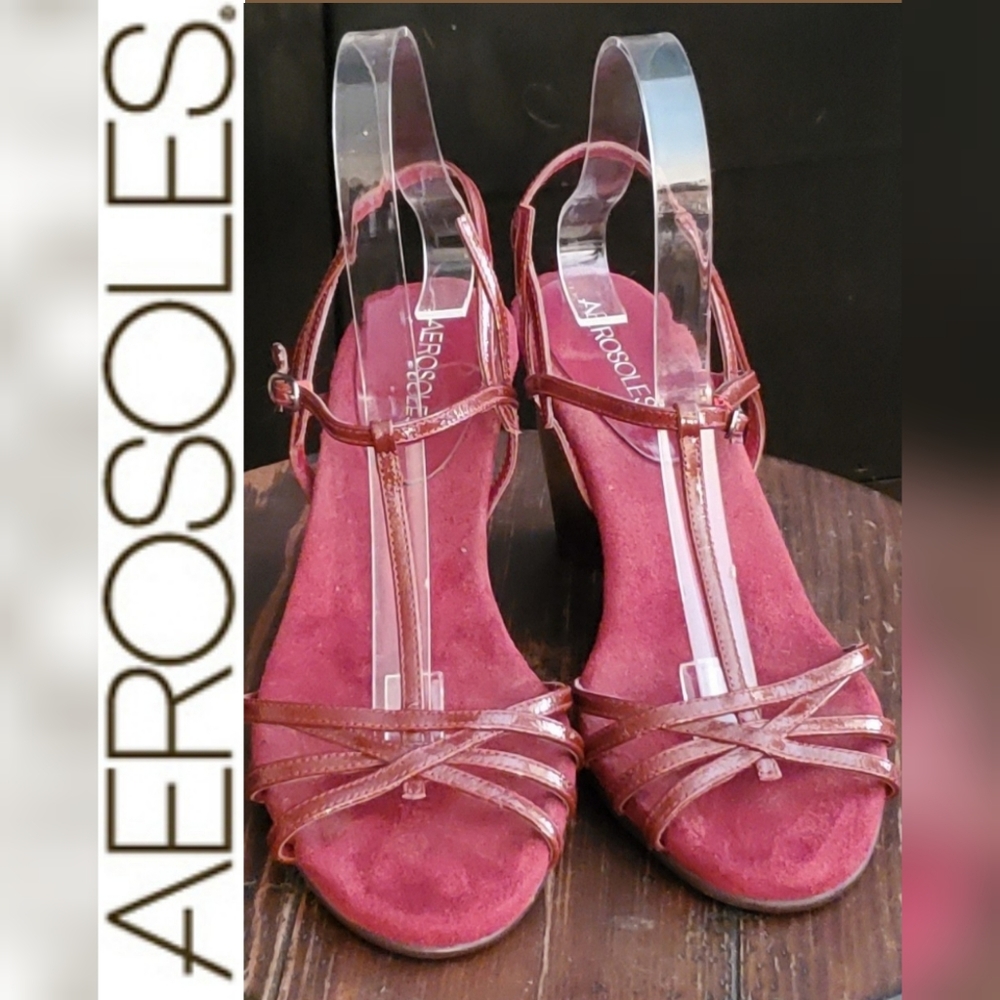 Aerosols Red Patent Leather Strappy Wedge Sandal